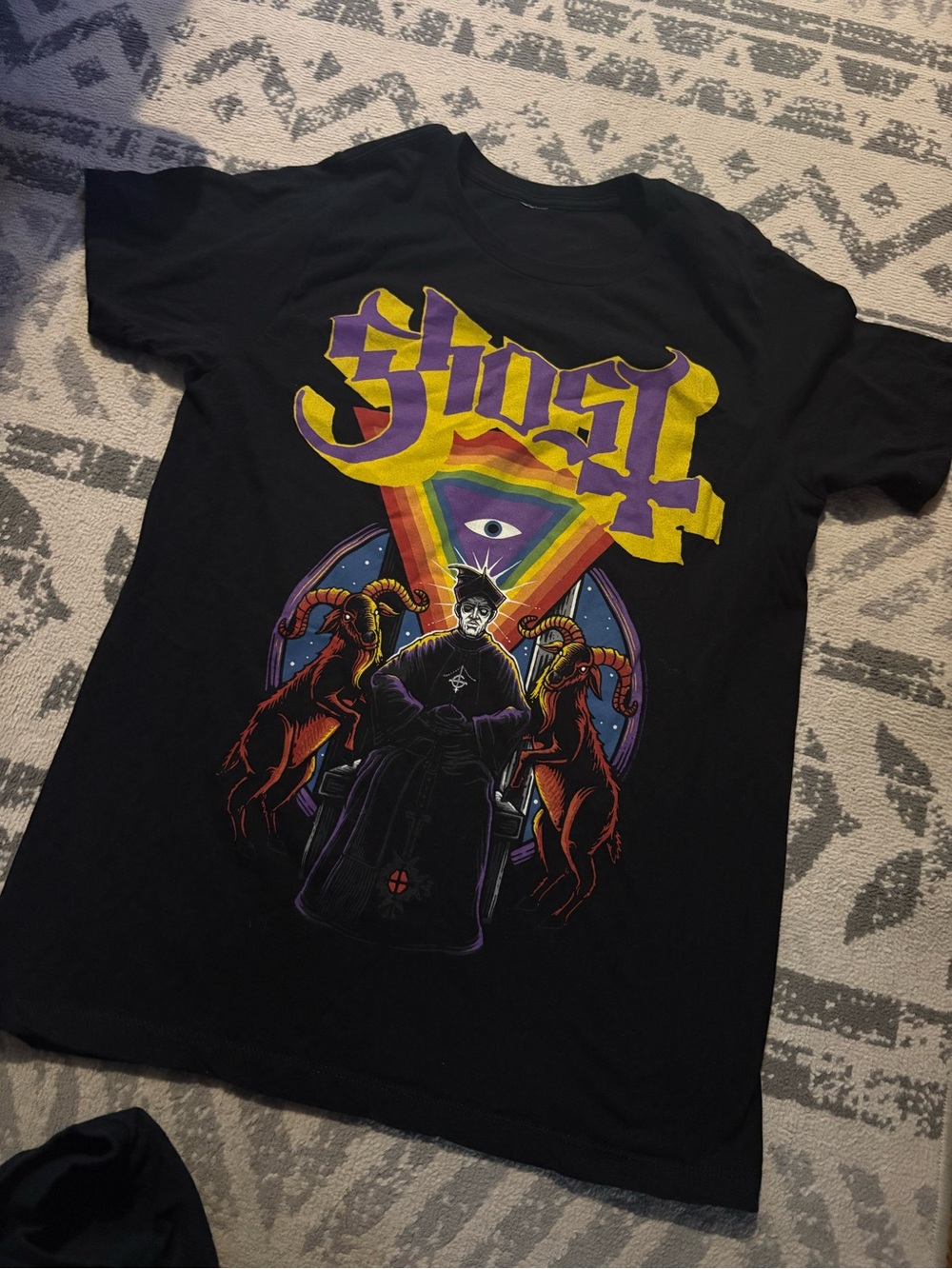 Ghost Band Graphic Tee - Black with Yellow & Purple Print
